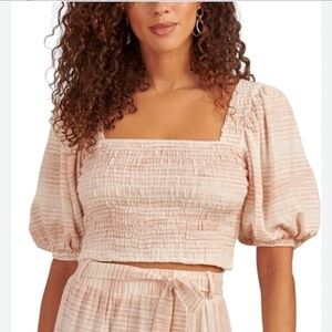 NWT Splendid Kira Smock Cropped Top rouged stripes Size L Color White multi